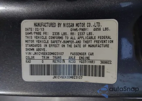 2013 Infiniti G37 Journey из США, поврежденный, VIN JN1CV6EK0DM923107